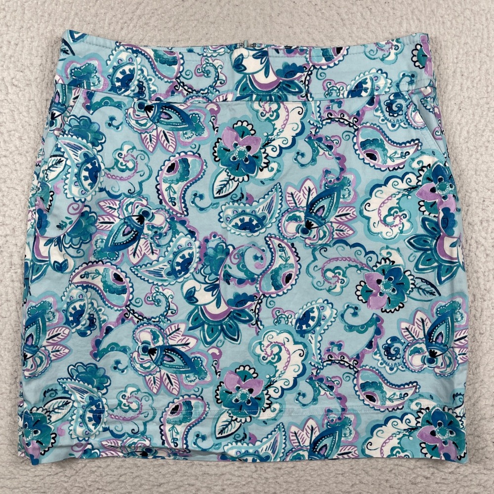 Talbots‎ Paisley Floral Skirt Womens 14 Blue Cotton Stretch Mini Casual Preppy
